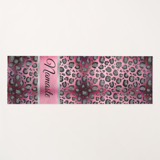 Glittery Leopard Print on Glossy Hot Pink   Yogamatte (Vorderseite (Horizontal))
