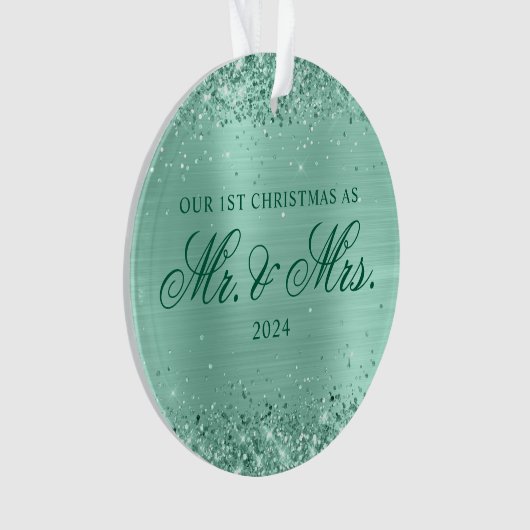 Glittery Light Aquamarin Foil Unser 1. Foto Weihna Ornament (Vorderseite)