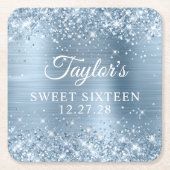 Glittery Light Blue Foil 16 . Geburtstag Rechteckiger Pappuntersetzer (Vorderseite)