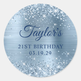 Glittery Light Blue Foil 21. Geburtstag Runder Aufkleber