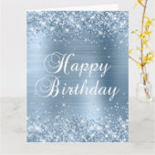 Glittery Light Blue Foil Big Happy Birthday Karte (Gelbe Blume)