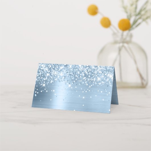 Glittery Light Blue Foil Blank Platzkarte (Rückseite)