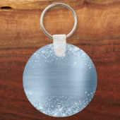 Glittery Light Blue Foil Extravagant Monogram Schlüsselanhänger (Rückseite)