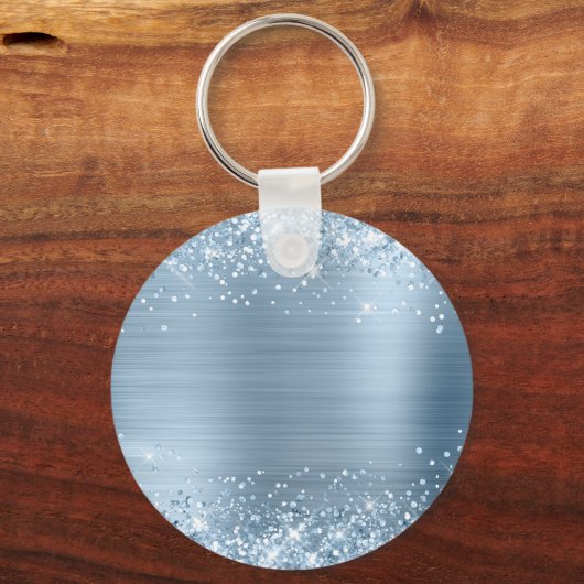Glittery Light Blue Foil Extravagant Monogram Schlüsselanhänger (Rückseite)