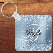 Glittery Light Blue Foil Extravagant Monogram Schlüsselanhänger (Vorderseite)