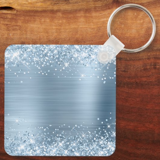 Glittery Light Blue Foil Extravagant Monogram Schlüsselanhänger (Rückseite)