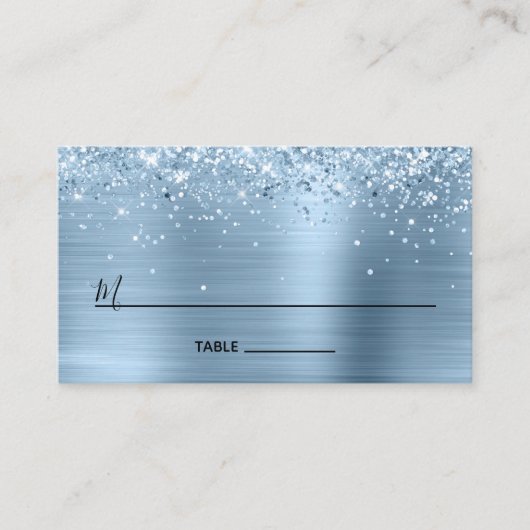 Glittery Light Blue Foil Lined Blank Platzkarte (Vorderseite)