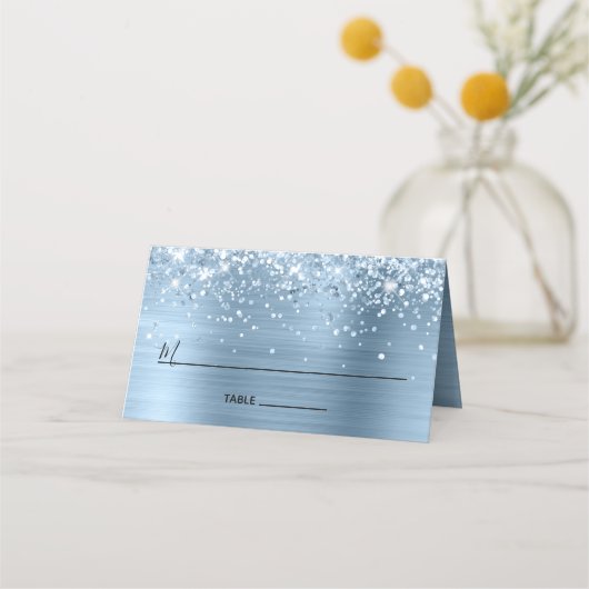 Glittery Light Blue Foil Lined Platzkarte (Vorderseite)