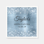 Glittery Light Blue Foil Quinceañera Serviette (Vorderseite)