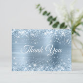 Glittery Light Blue Foil Sweet 16 Dankeskarte (Stehend Vorderseite)