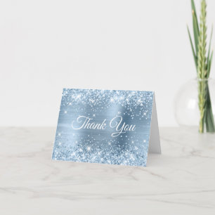 Glittery Light Blue Foil Sweet 16 Dankeskarte