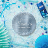 Glittery Light Blue Foil Sweet 16 Pappteller (Party)