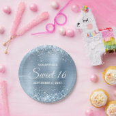 Glittery Light Blue Foil Sweet 16 Pappteller (Party)