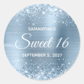 Glittery Light Blue Foil Sweet 16 Runder Aufkleber (Vorderseite)