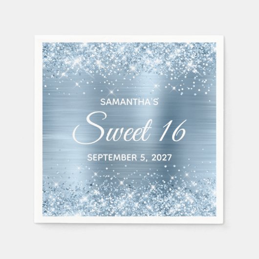 Glittery Light Blue Foil Sweet 16 Serviette (Vorderseite)