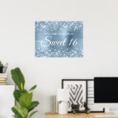 Glittery Light Blue Foil Sweet 16 Willkommen Poster (Heimbüro)