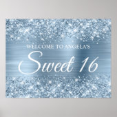Glittery Light Blue Foil Sweet 16 Willkommen Poster (Vorne)