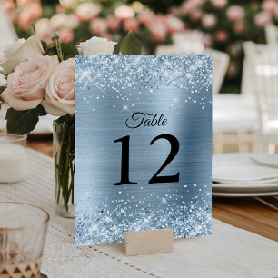 Glittery Light Blue Foil Wedding Tischnummer