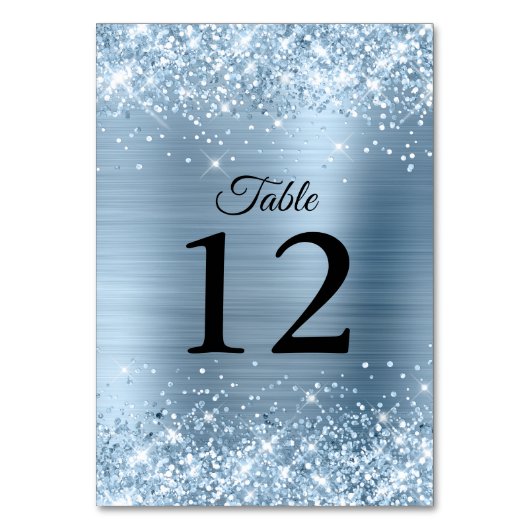 Glittery Light Blue Foil Wedding Tischnummer (Rückseite)