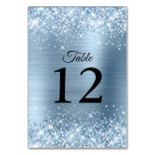Glittery Light Blue Foil Wedding Tischnummer (Vorderseite)