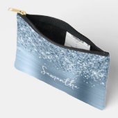 Glittery Light Blue Glam Script Name Zubehörtasche (Offen)