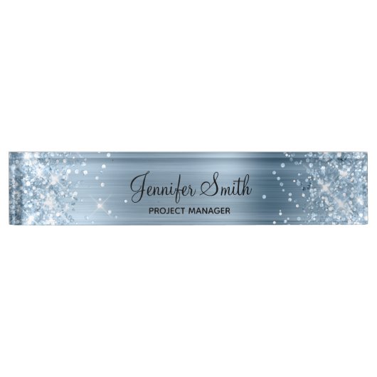 Glittery Light Blue Imitats Foil Namensplakette (Vorderseite)