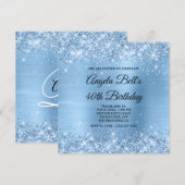 Glittery Light Blue Shimmer Foil Extravagant Monog Einladung (Vorne/Hinten)