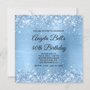 Glittery Light Blue Shimmer Foil Extravagant Monog Einladung