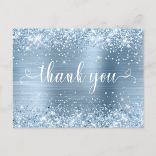 Glittery Light Blue Sweet 16 Herzen Vielen Dank Postkarte