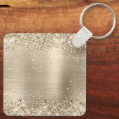 Glittery Light Gold Foil Extravagant Monogram Schlüsselanhänger (Rückseite)