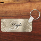 Glittery Light Gold Foil Extravagant Monogram Schlüsselanhänger (Vorderseite)