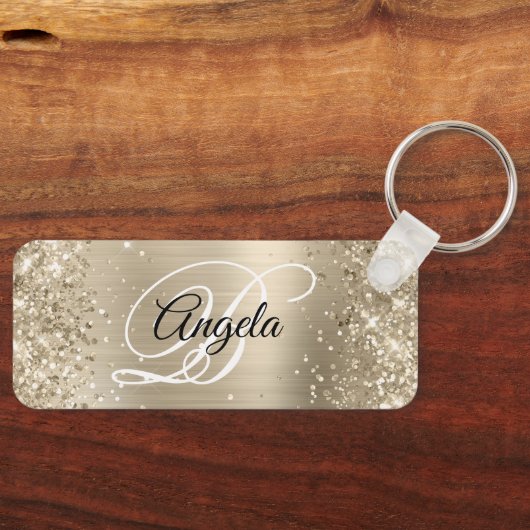 Glittery Light Gold Foil Extravagant Monogram Schlüsselanhänger (Vorderseite)