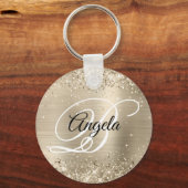 Glittery Light Gold Foil Extravagant Monogram Schlüsselanhänger (Vorderseite)