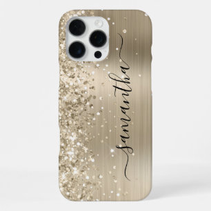 Glittery Light Gold Metallic Girly Signature iPhone 16 Pro Max Hülle