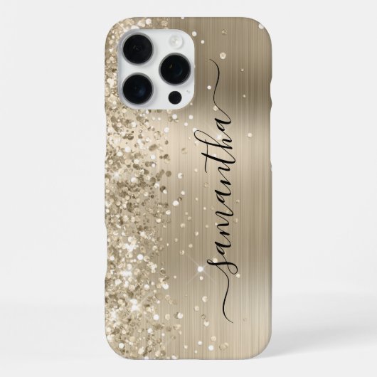 Glittery Light Gold Metallic Girly Signature iPhone Hülle (Rückseite)