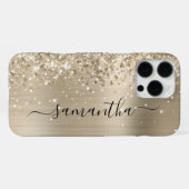 Glittery Light Gold Metallic Girly Signature iPhone Hülle (Rückseite (Horizontal))