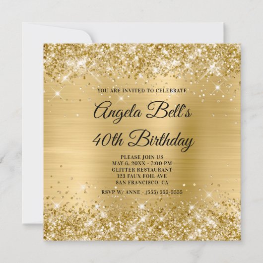 Glittery Light Gold Shimmer Foil Extravagant Monog Einladung (Vorderseite)