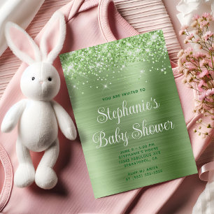 Glittery Light Green Baby Dusche Einladung