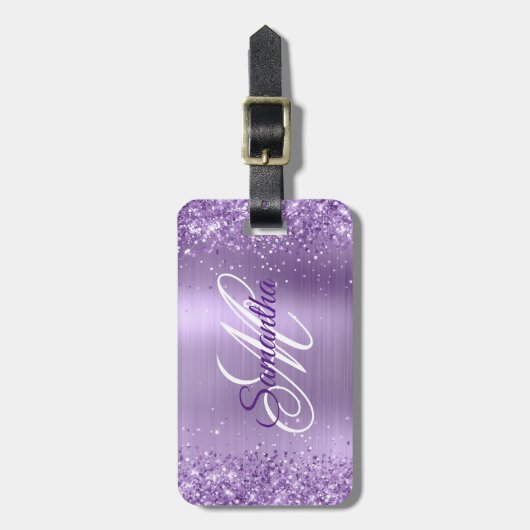 Glittery Light Lila Foil Extravagant Monogram Gepäckanhänger (Vorderseite vertikal)