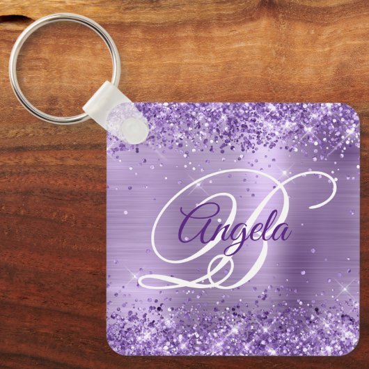 Glittery Light Lila Foil Extravagant Monogram Schlüsselanhänger (Vorderseite)