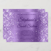 Glittery Light Lila Foil Monogram 16 . Geburtstag Einladung (Vorne/Hinten)