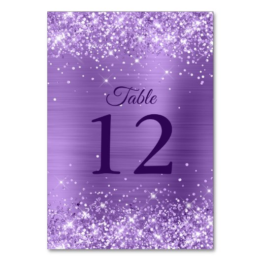Glittery Light Lila Foil Wedding Tischnummer (Vorderseite)