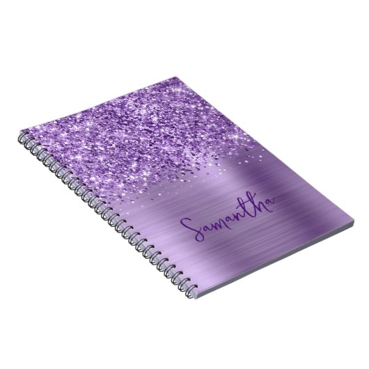 Glittery Light Lila Glam Script Name Notizblock (Rechte Seite)