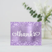 Glittery Light Lila Niedlich Hearts Sweet 16 Danke Postkarte (Stehend Vorderseite)