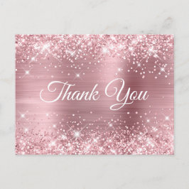 Glittery Light Pink Foil Babydusche Vielen Dank Postkarte