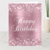 Glittery Light Pink Foil Big Happy Birthday Karte (Vorderseite)