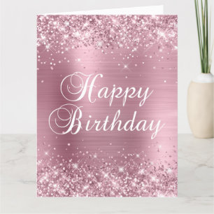 Glittery Light Pink Foil Big Happy Birthday Karte