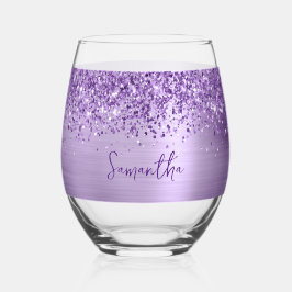 Glittery Light Purple Glam Name Weinglas Ohne Stiel