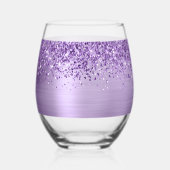 Glittery Light Purple Glam Name Weinglas Ohne Stiel (Rückseite)