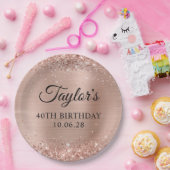 Glittery Light Rose Gold Foil 40. Geburtstag Pappteller (Party)